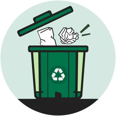 Paper based waste landing in recycling bin